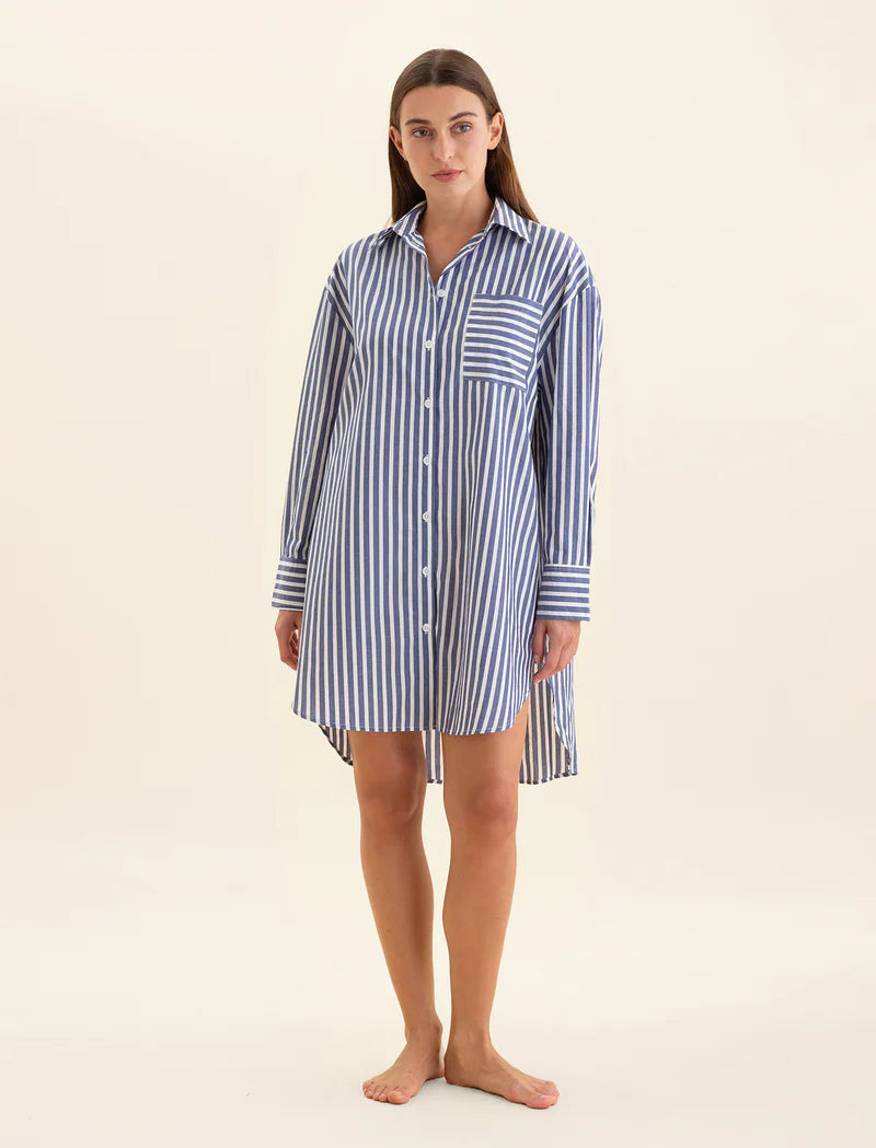 Cotton Stripe Shirting Night Shirt