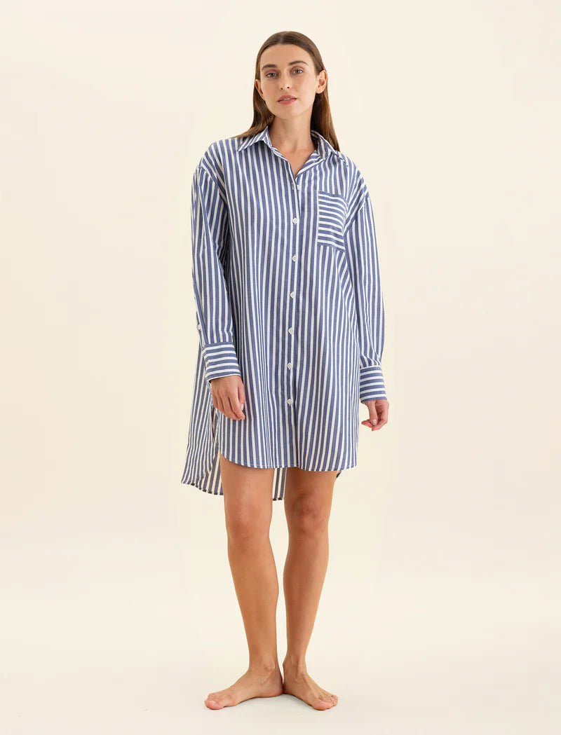 Cotton Stripe Shirting Night Shirt