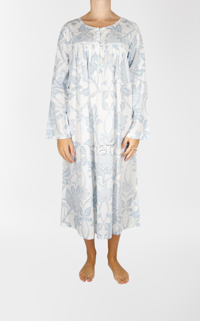 Long Sleeve Cotton Nightie - Blue Waratah Print